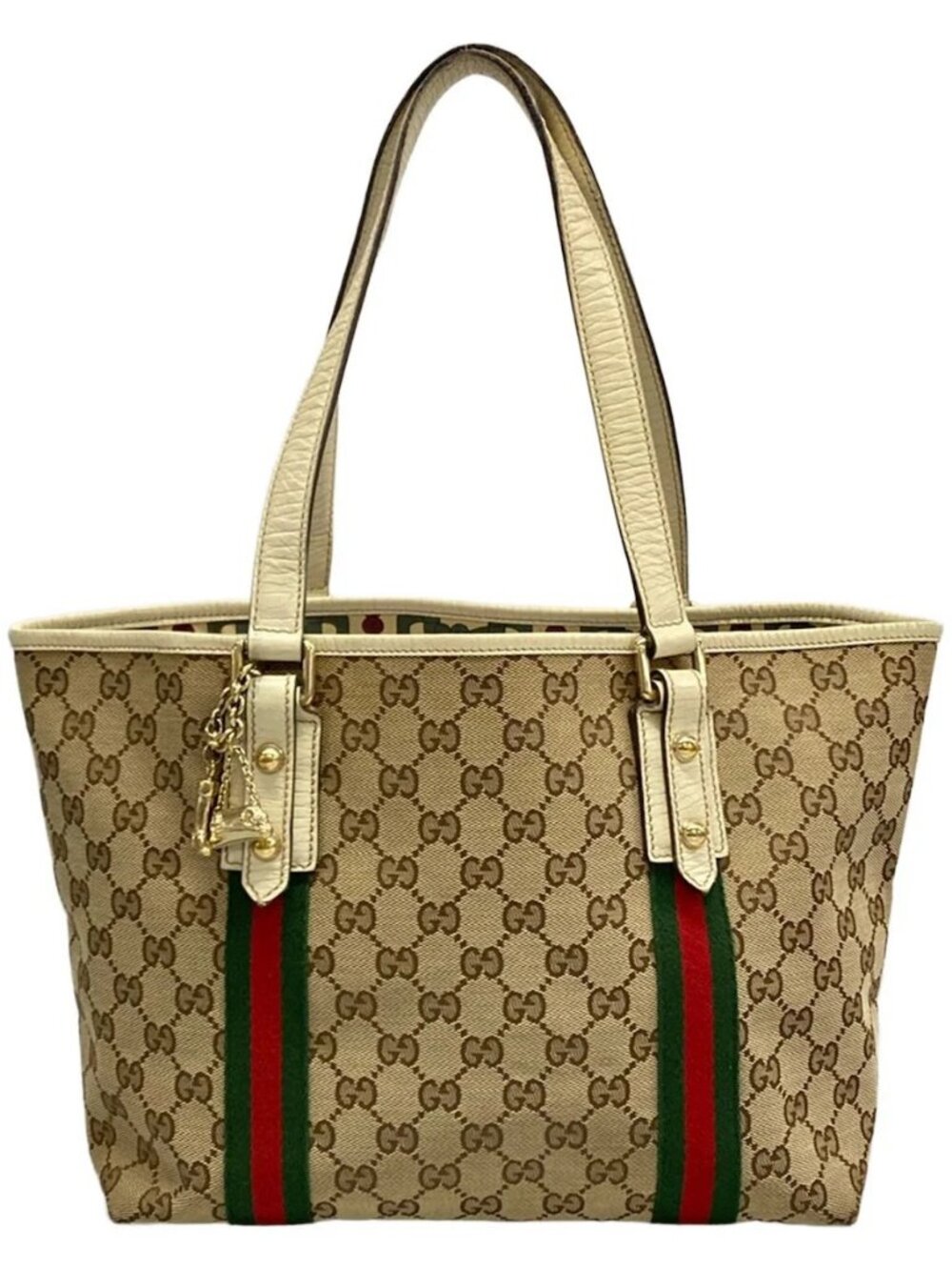 GUCCI GG/Sherry (Web) 137396 Beige Cream Multi Jacquard Leather Tote Bag - Picture 1 of 15